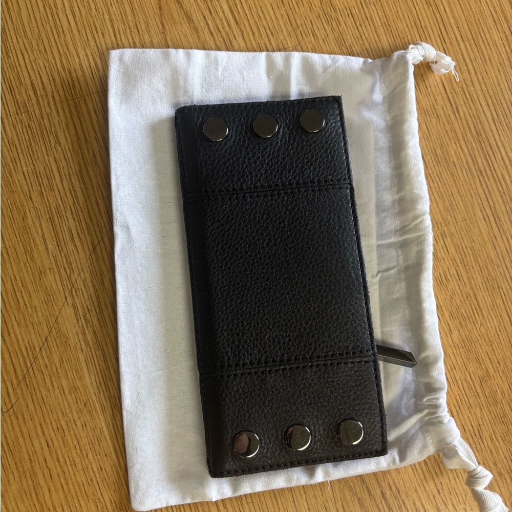 Black Leather Wallet with gunmetal accents